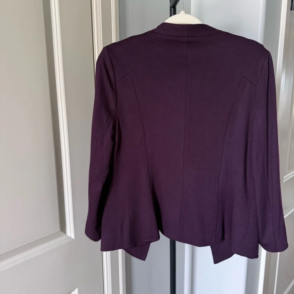 Skies Are Blue Burgundy Open Knit Blazer Striped Lining Anthropologie Medium - Picture 2 of 3